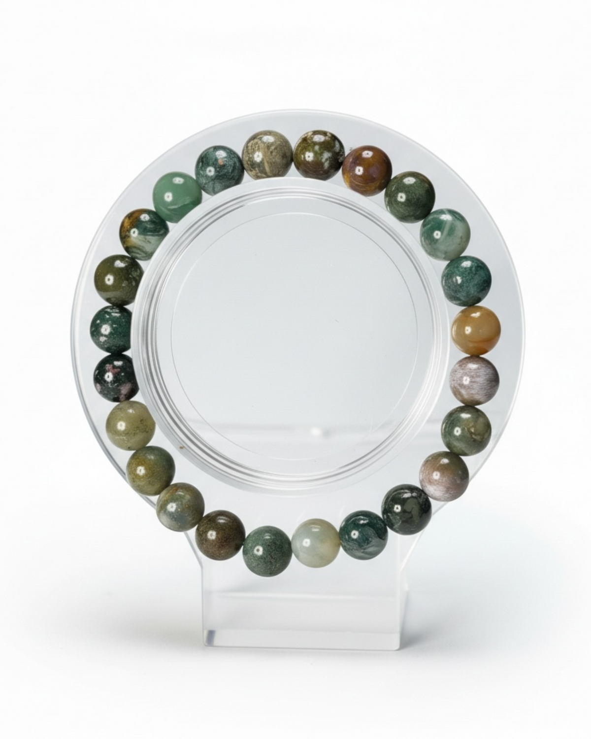 Amelia Jane Handmade Creations 7-inch Indian agate beaded bracelet featuring multi-colored natural stone spheres.