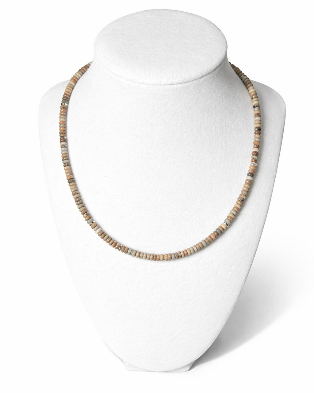 Amelia Jane Handmade Creations necklace featuring frosted picture jasper beads and silver hematite accents.