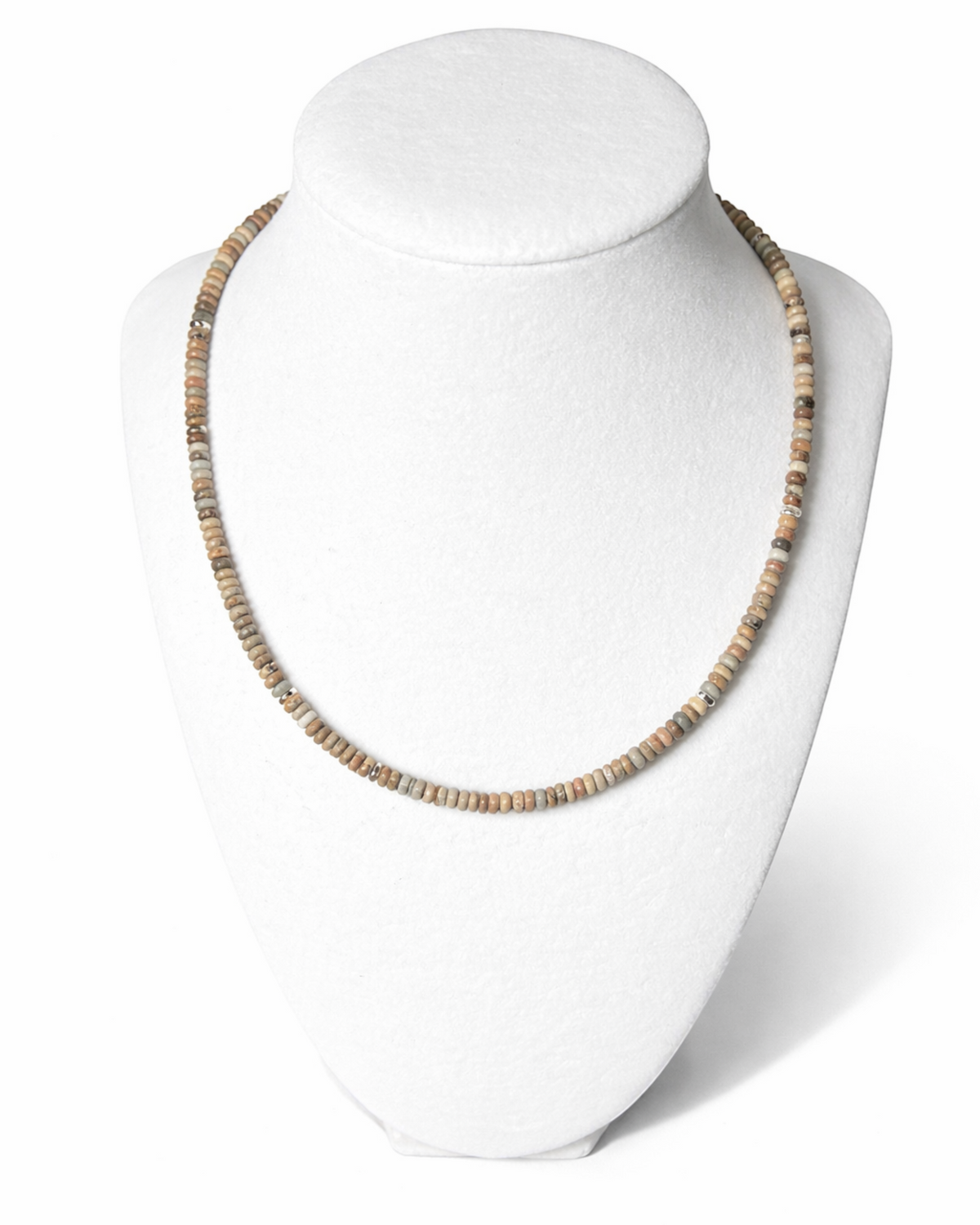 Amelia Jane Handmade Creations necklace featuring frosted picture jasper beads and silver hematite accents.