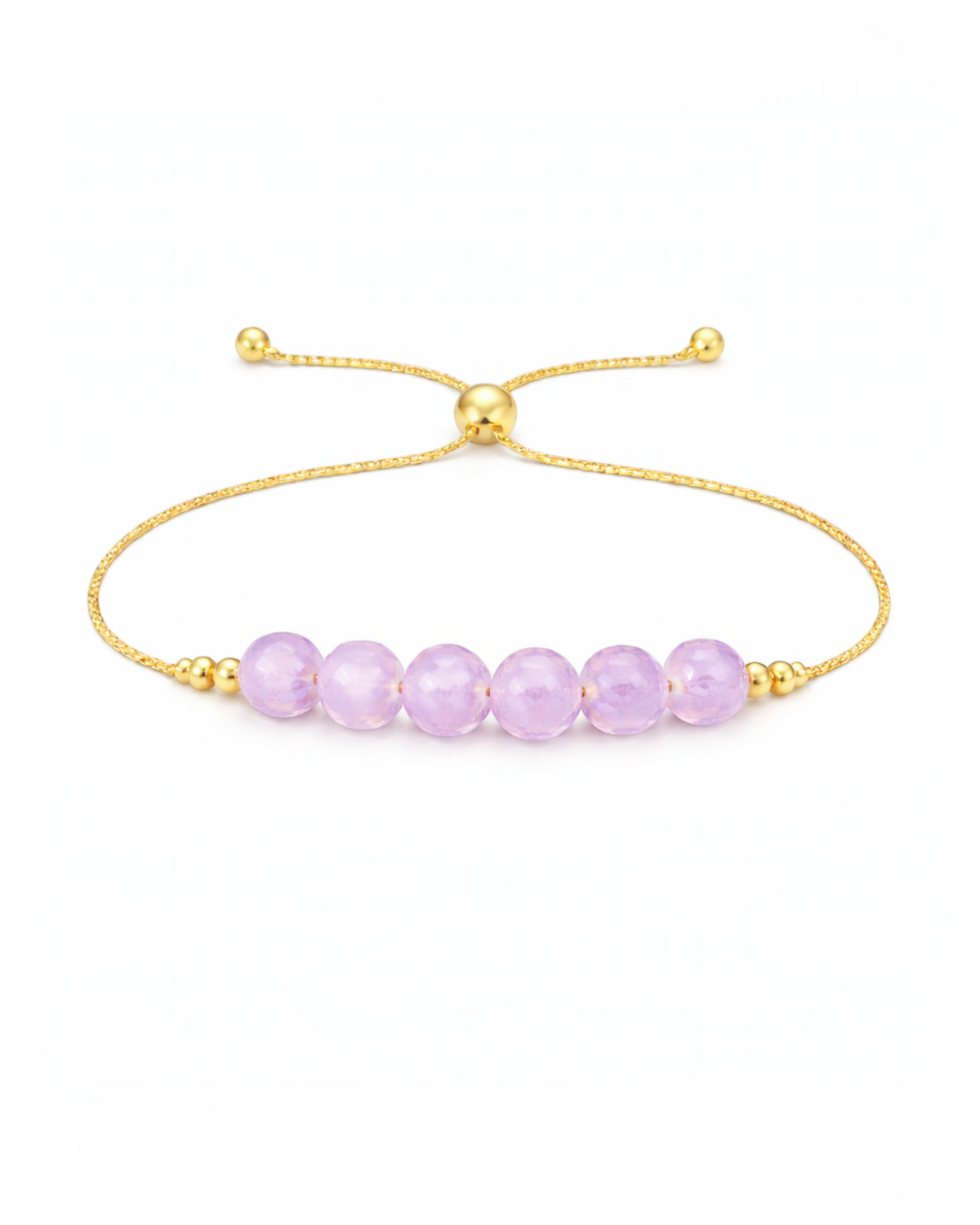 Amelia Jane Handmade Creations adjustable bracelet featuring six faceted light purple kunzite beads and gold accents.