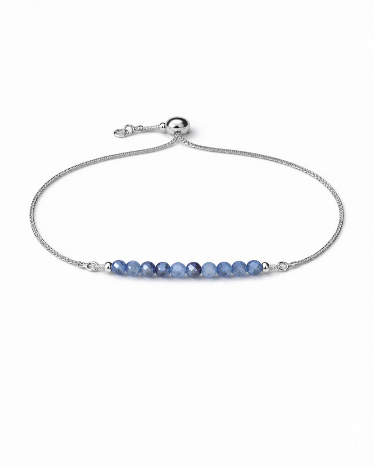 Amelia Jane Handmade Creations kyanite lariat bracelet with blue faceted gemstone beads and adjustable silver chain