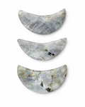 Amelia Jane Handmade Creations 3-inch polished labradorite crescent moon carvings with gray tones and rainbow flash