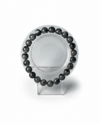 Amelia Jane Handmade Creations 7-inch Larvikite beaded bracelet with polished grey and black stone spheres