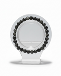 Amelia Jane Handmade Creations 7-inch Larvikite beaded bracelet with grey and black natural stone spheres