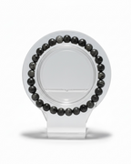 Amelia Jane Handmade Creations 7-inch Larvikite beaded bracelet with grey and black natural stone spheres