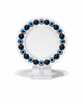 Amelia Jane Handmade Creations 7-inch bracelet featuring alternating black lava rock beads and blue evil eye charms.
