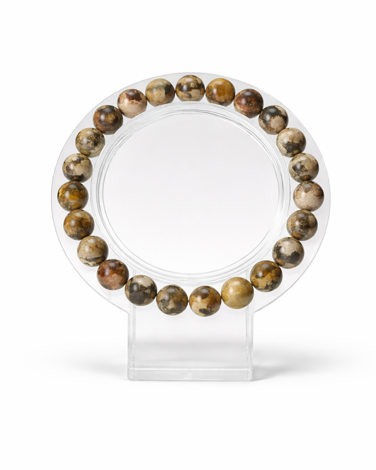 Amelia Jane Handmade Creations 7-inch leopard skin jasper beaded bracelet with natural brown and tan stone patterns