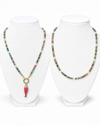 Amelia Jane Handmade Creations 19-inch necklace with multicolored jade, hematite, freshwater pearls, and fish charm.
