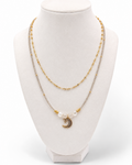 Amelia Jane Handmade Creations Moonlit Mist layered necklace with gold filled chain, labradorite, and moon pendant.