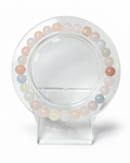 Amelia Jane Handmade Creations 7-inch beaded morganite bracelet with soft pastel gemstone hues on a clear stand