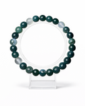 Amelia Jane Handmade Creations 7-inch moss agate beaded bracelet with natural green and translucent stone patterns