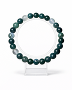 Amelia Jane Handmade Creations 7-inch moss agate beaded bracelet with natural green and translucent stone patterns