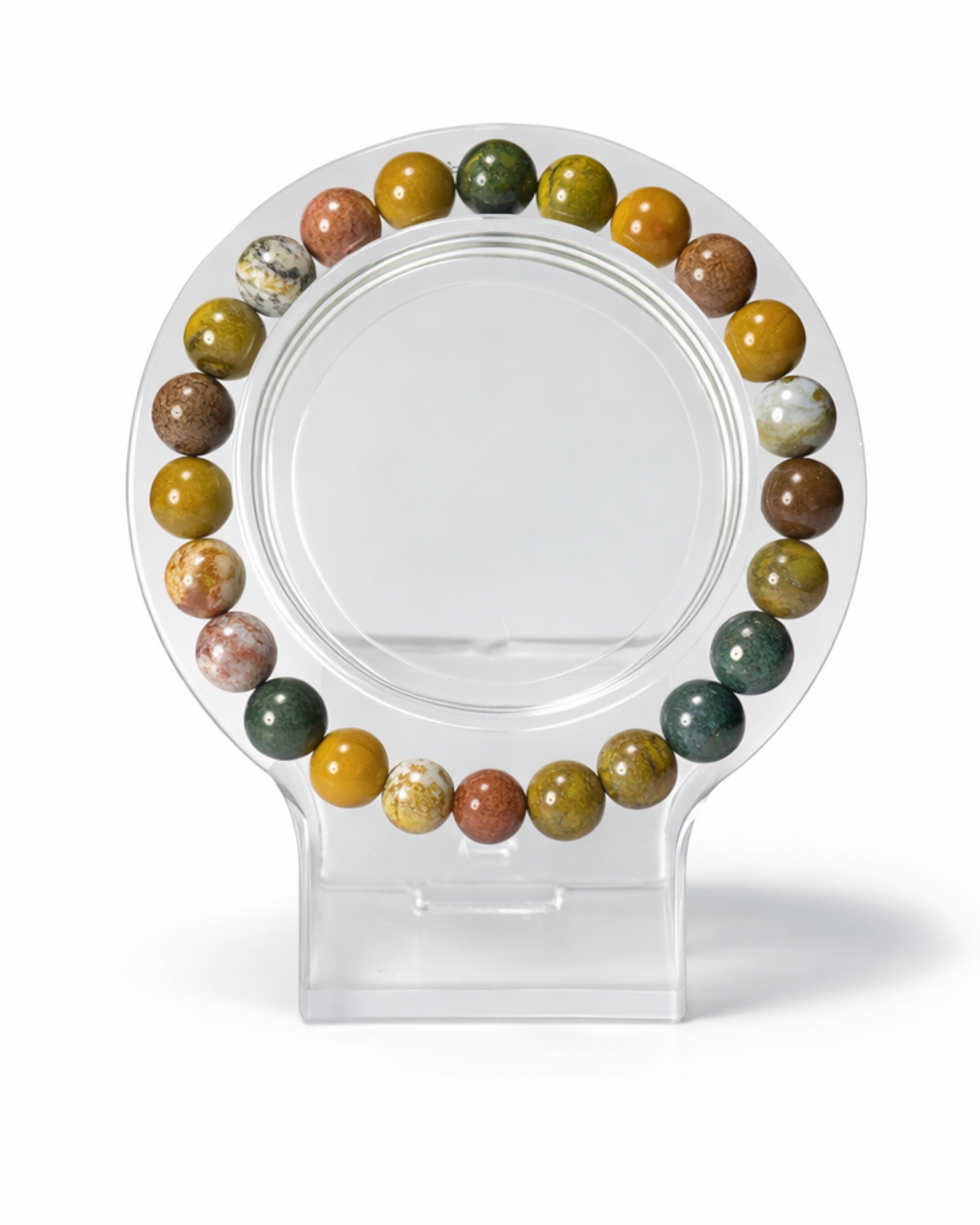 Amelia Jane Handmade Creations 7-inch ocean jasper beaded bracelet featuring multi-colored natural stone spheres.