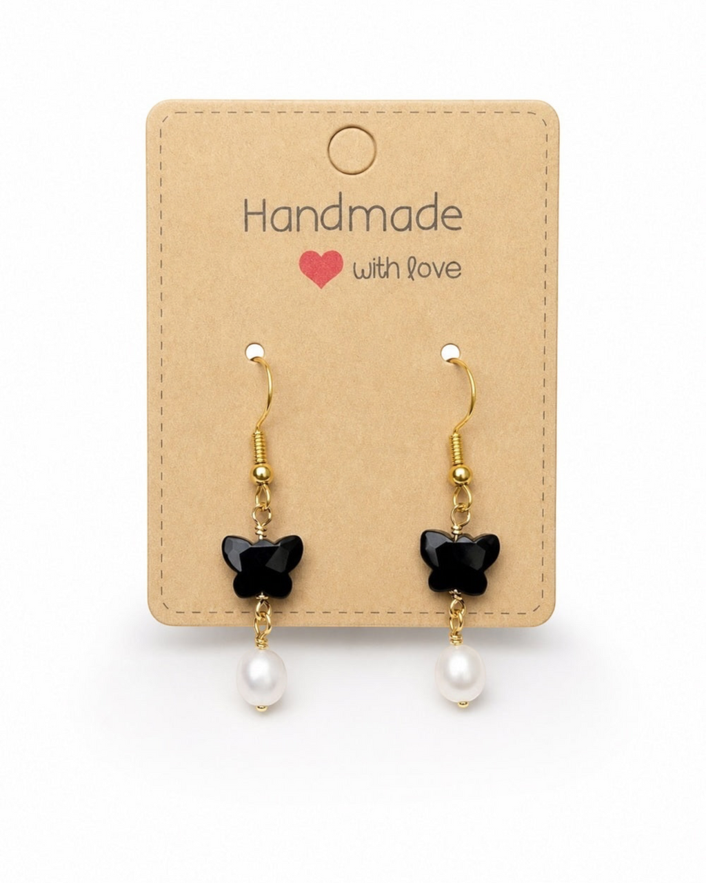 Amelia Jane Handmade Creations faceted black onyx butterfly earrings with freshwater pearls on sterling silver posts