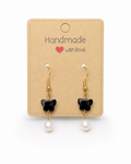 Amelia Jane Handmade Creations faceted black onyx butterfly earrings with freshwater pearls on sterling silver posts