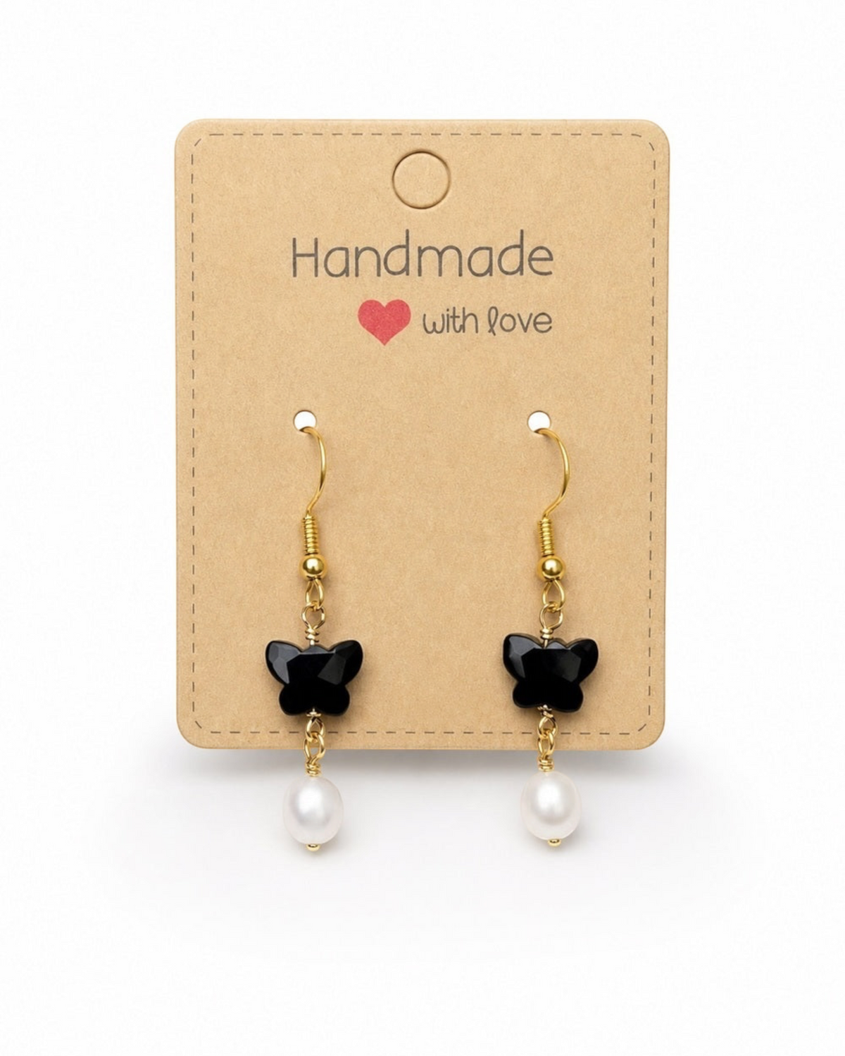 Amelia Jane Handmade Creations faceted black onyx butterfly earrings with freshwater pearls on sterling silver posts