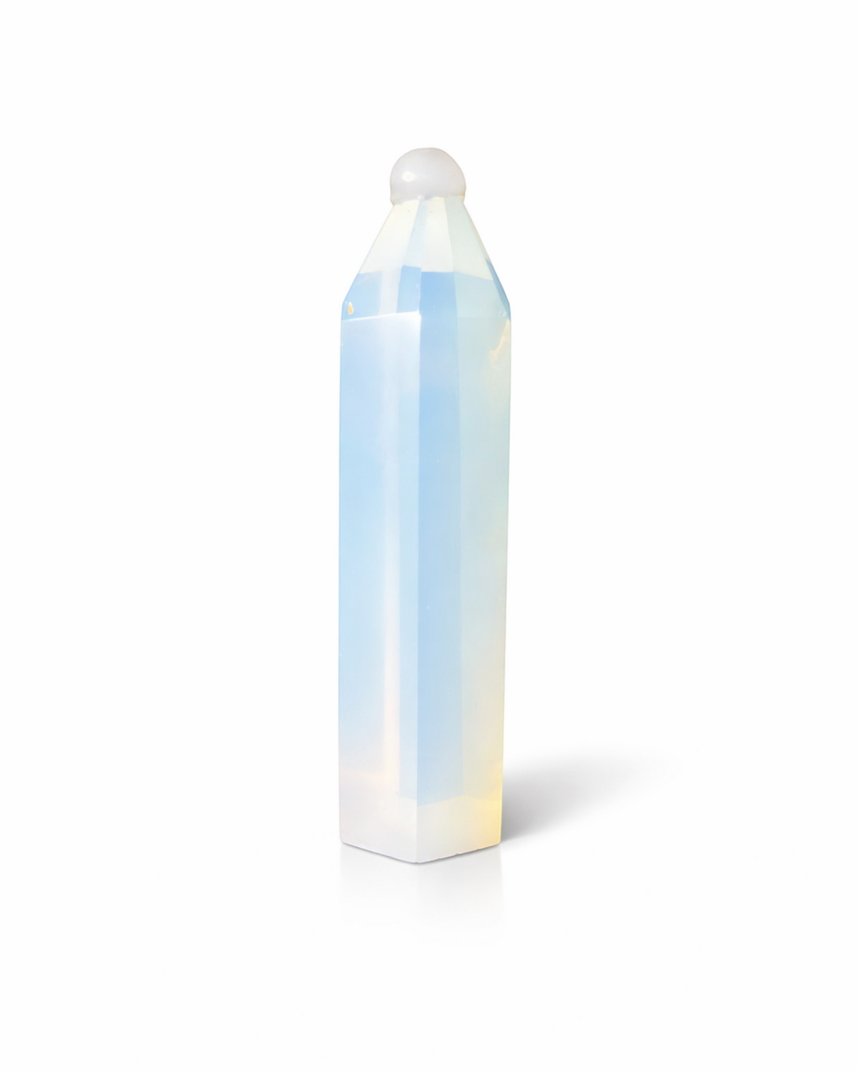 Amelia Jane Handmade Creations 3.5-inch polished opalite crystal tower with a milky-blue iridescent finish.