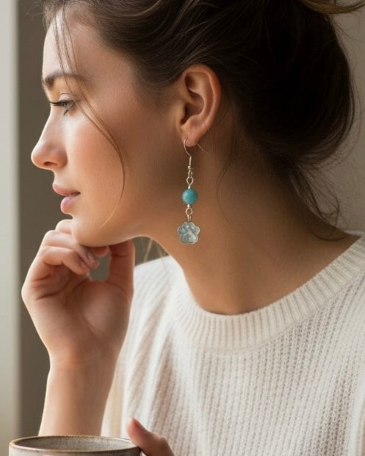 Amelia Jane Handmade Creations paw print earrings featuring mother of pearl and amazonite on S925 silver posts