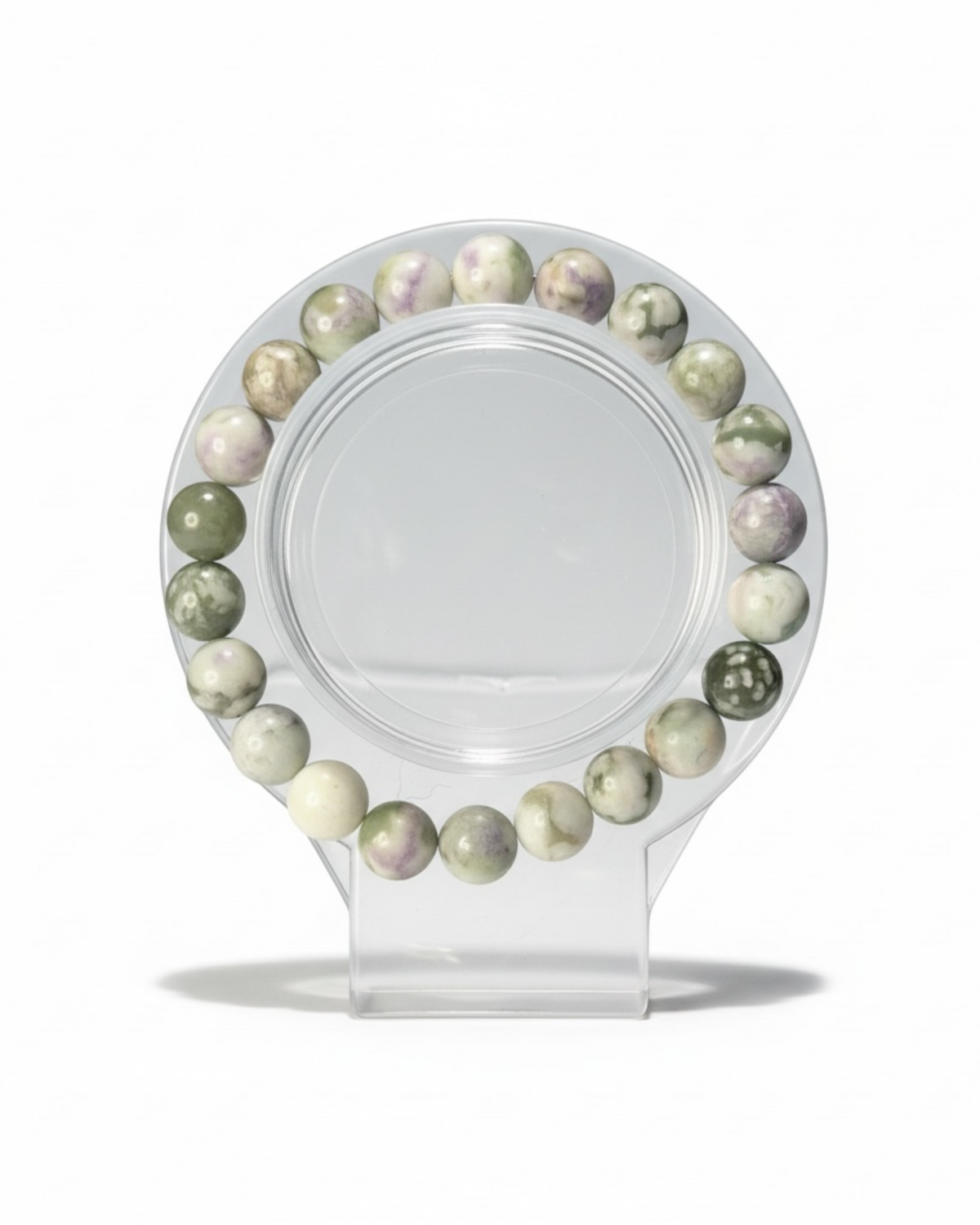 Amelia Jane Handmade Creations 7-inch Peace Jade beaded bracelet featuring smooth round green and purple stone beads.