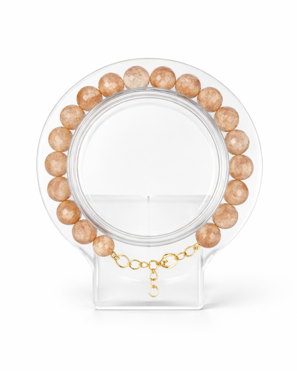 Amelia Jane Handmade Creations faceted peach moonstone beaded bracelet with gold-tone chain and clasp