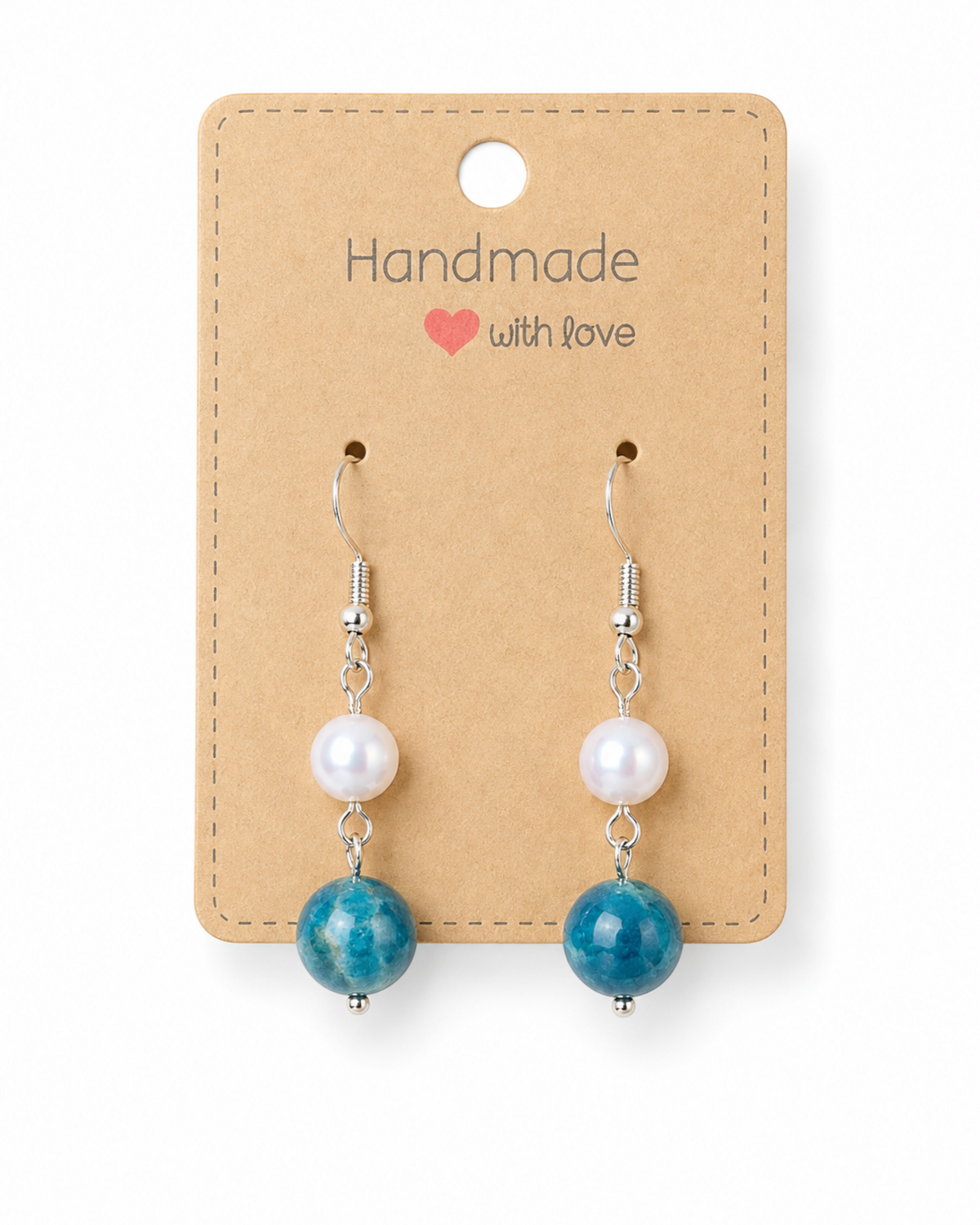 Amelia Jane Handmade Creations freshwater pearl and blue apatite dangle earrings with S925 sterling silver posts