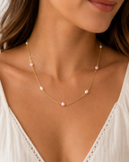 Amelia Jane Handmade Creations 18-inch station necklace featuring pink conch beads and white freshwater pearls