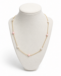 Amelia Jane Handmade Creations 18-inch station necklace featuring pink conch beads and white freshwater pearls on 14K gold