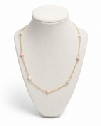 Amelia Jane Handmade Creations 18-inch station necklace featuring pink conch beads and white freshwater pearls on 14K gold