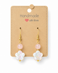 Amelia Jane Handmade Creations flower earrings with freshwater pearls, rose quartz beads, and S925 gold-tone posts.