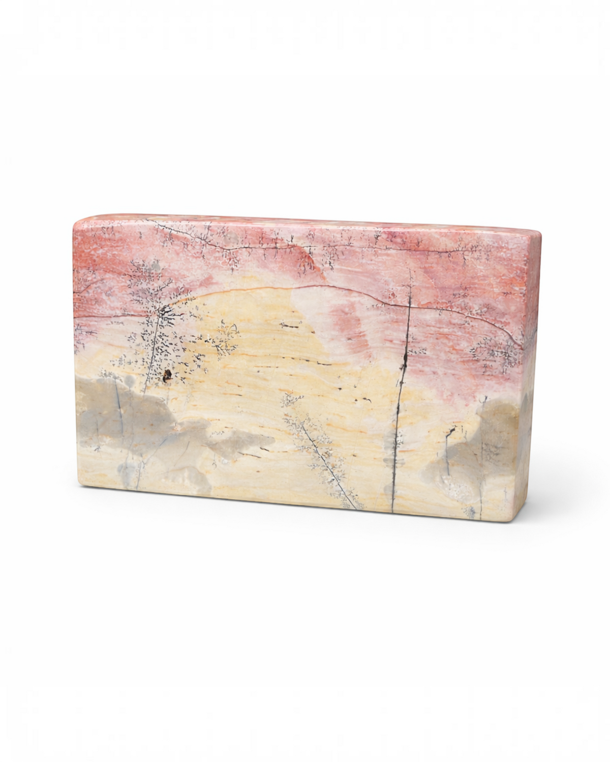 Amelia Jane Handmade Creations polished Picture Jasper slab with cream, peach, and rose desert landscape patterns.