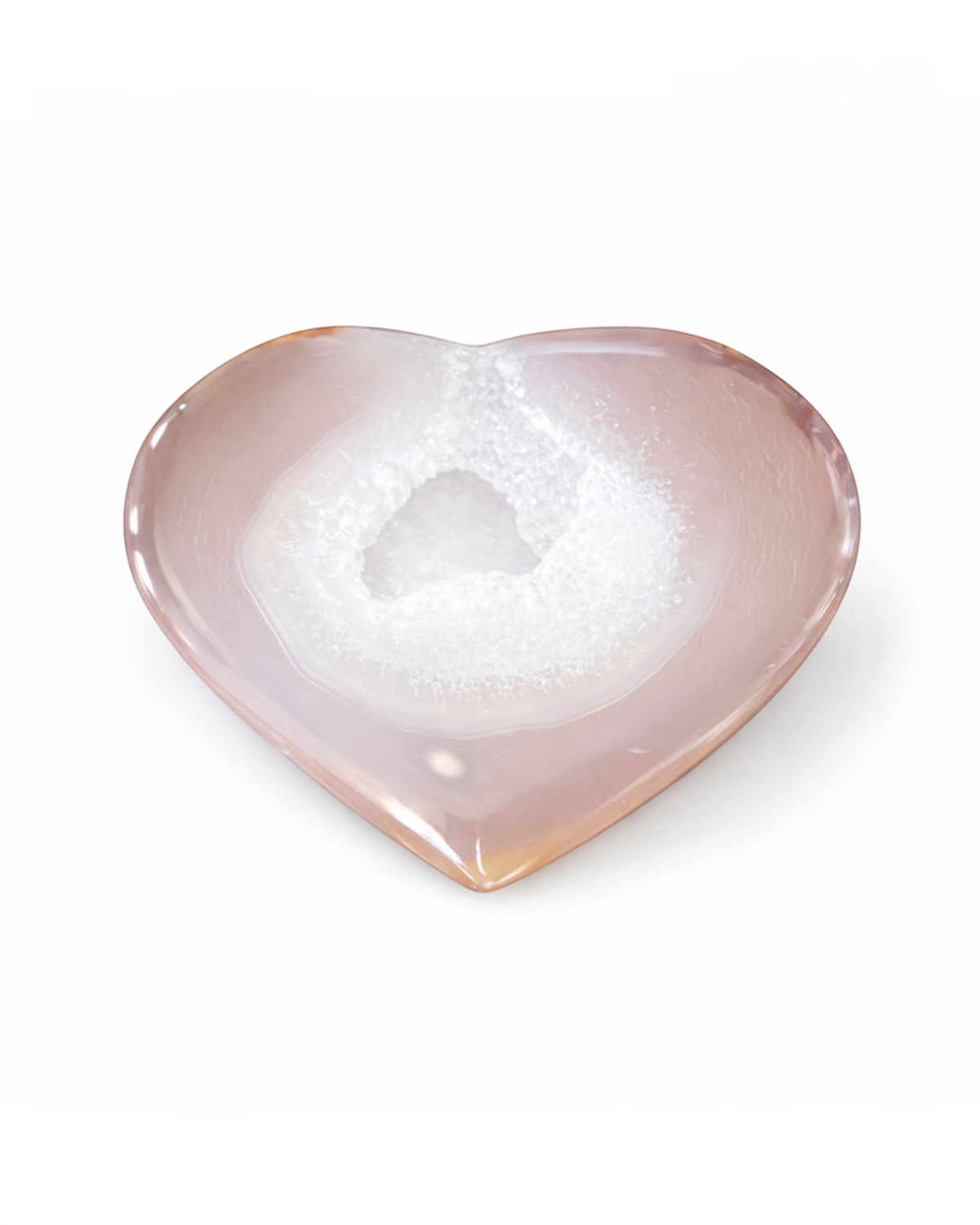 Amelia Jane Handmade Creations 3.25-inch polished agate heart with blush pink banding and a sparkling druzy center.