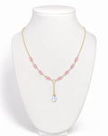 Amelia Jane Handmade Creations Mermaid’s Teardrop Necklace with pink topaz beads, moonstone, and gold filled chain.