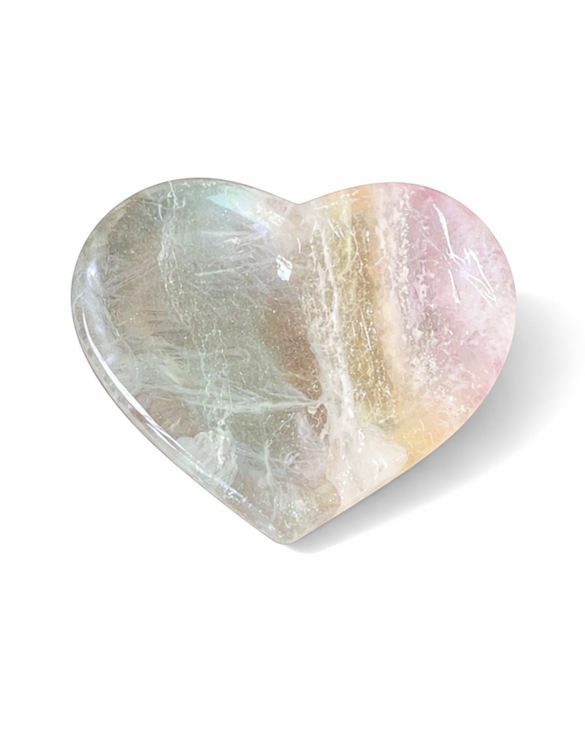 Amelia Jane Handmade Creations polished rainbow fluorite heart dish with purple and translucent white banding