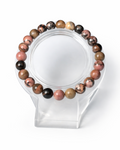 Amelia Jane Handmade Creations 7-inch rhodonite beaded bracelet with natural pink, black, and tan stone patterns