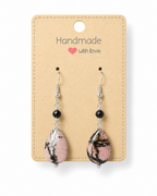 Amelia Jane Handmade Creations rhodonite teardrop earrings with black beads and S925 sterling silver posts