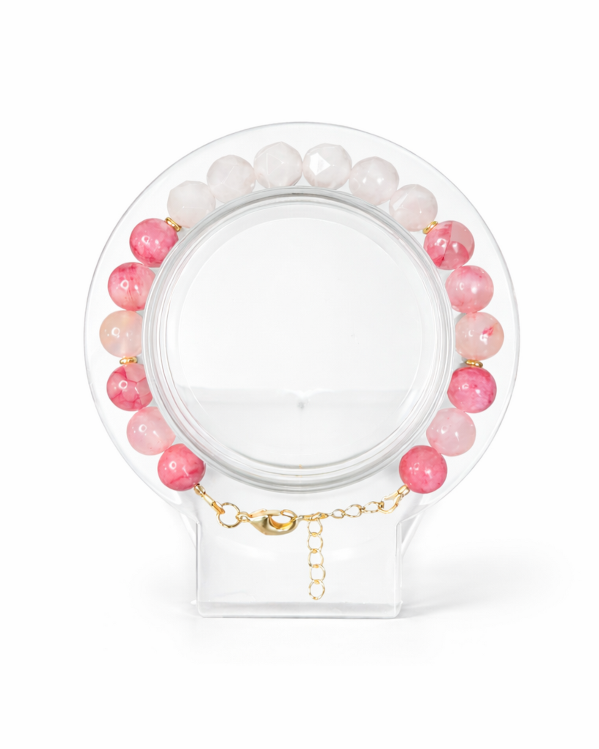 Amelia Jane Handmade Creations misty rose jade and rose quartz beaded bracelet with gold hematite accents