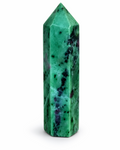 Amelia Jane Handmade Creations 3.5-inch polished Ruby in Zoisite crystal tower with green and deep red inclusions.