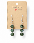 Amelia Jane Handmade Creations seraphinite dangle earrings with three green gemstone beads and S925 silver posts