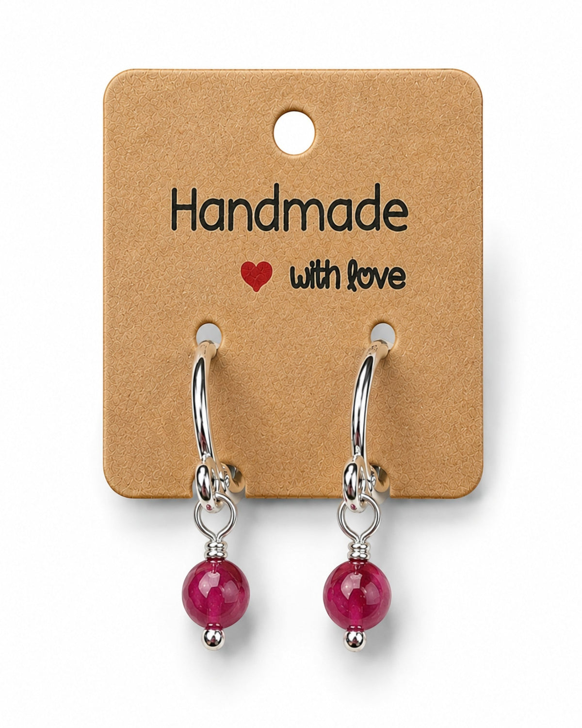 Amelia Jane Handmade Creations 15mm silver-filled huggie hoop earrings with dangling round pink gemstone beads.