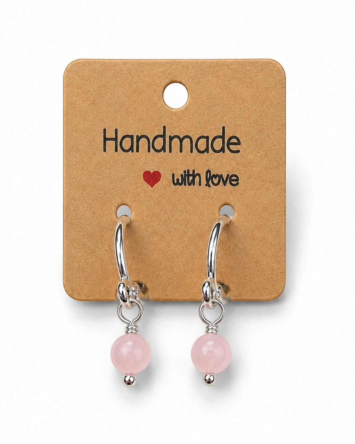 Amelia Jane Handmade Creations 16mm sterling silver huggie hoop earrings with dangling pink gemstone beads