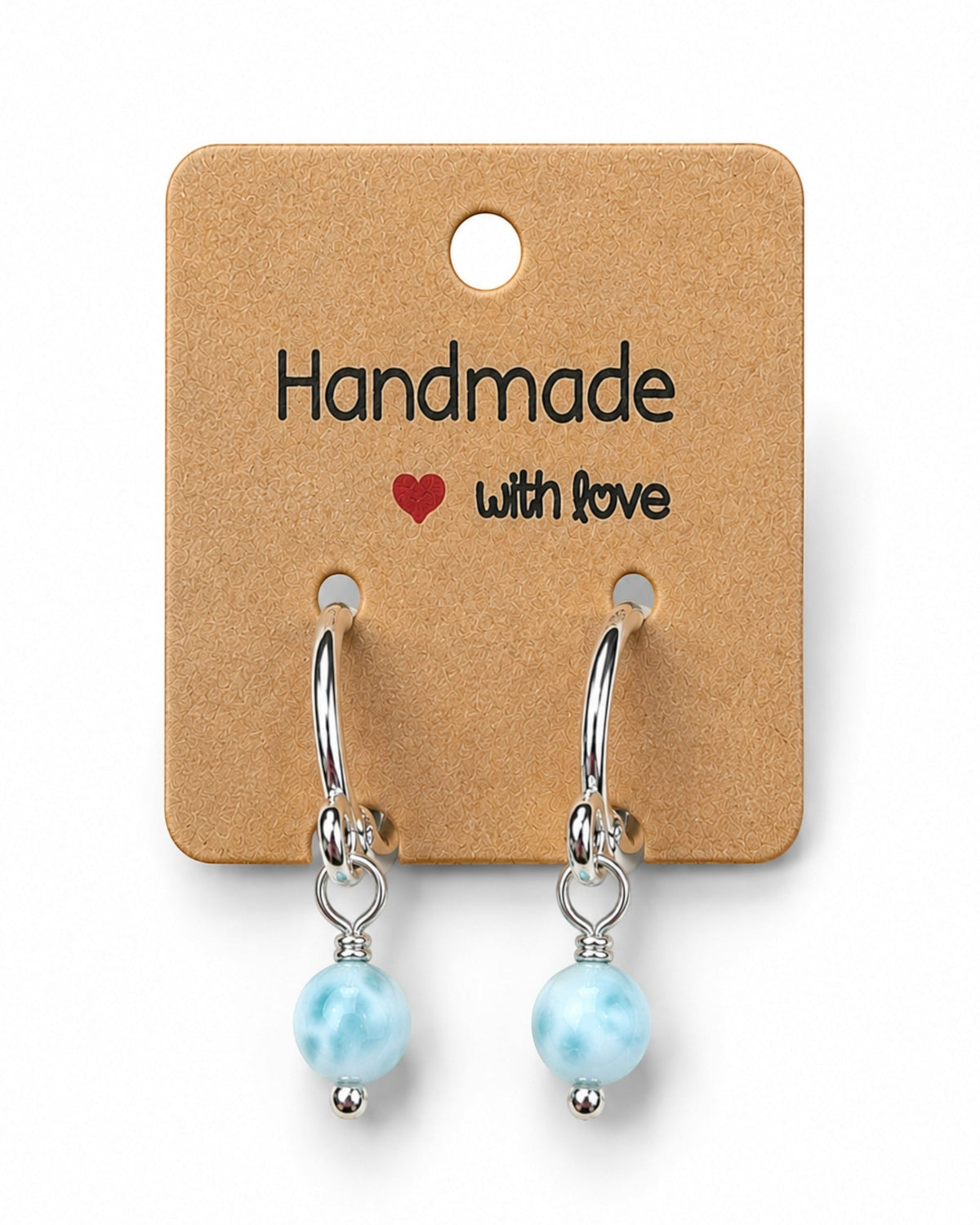 Amelia Jane Handmade Creations 16mm sterling silver huggie hoop earrings with dangling light blue gemstone beads.