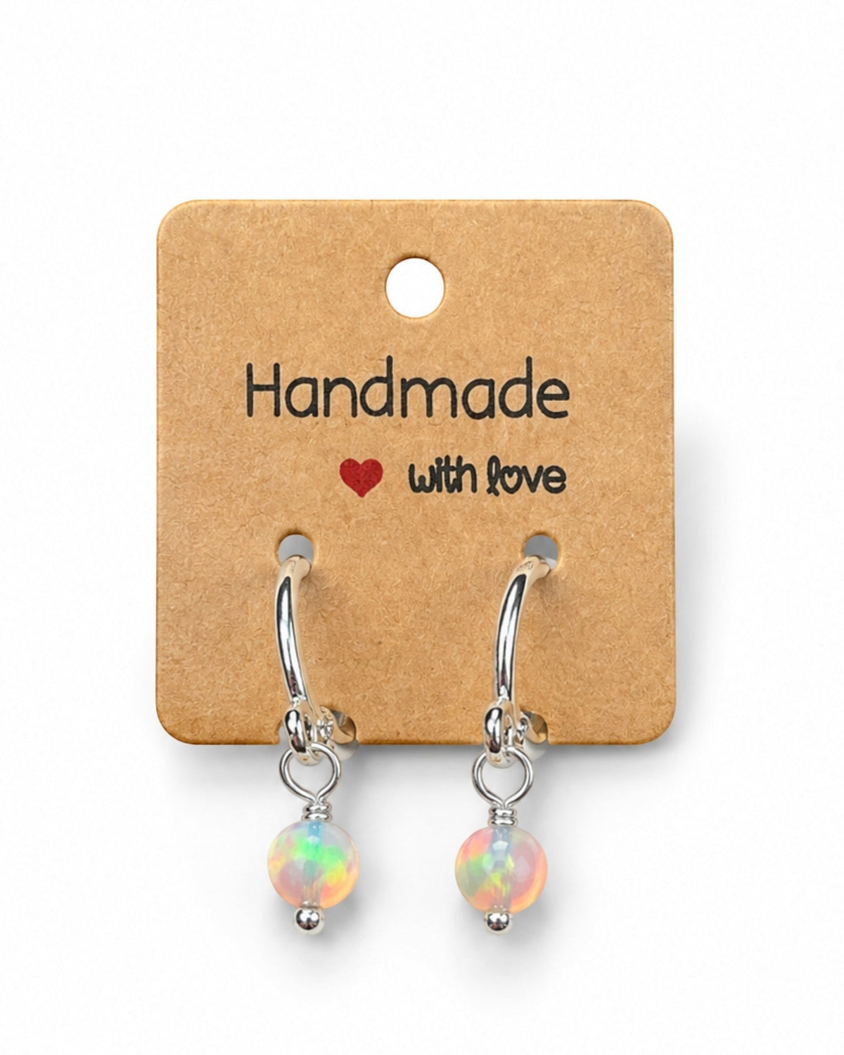 Amelia Jane Handmade Creations 16mm sterling silver huggie hoop earrings with iridescent gemstone drops