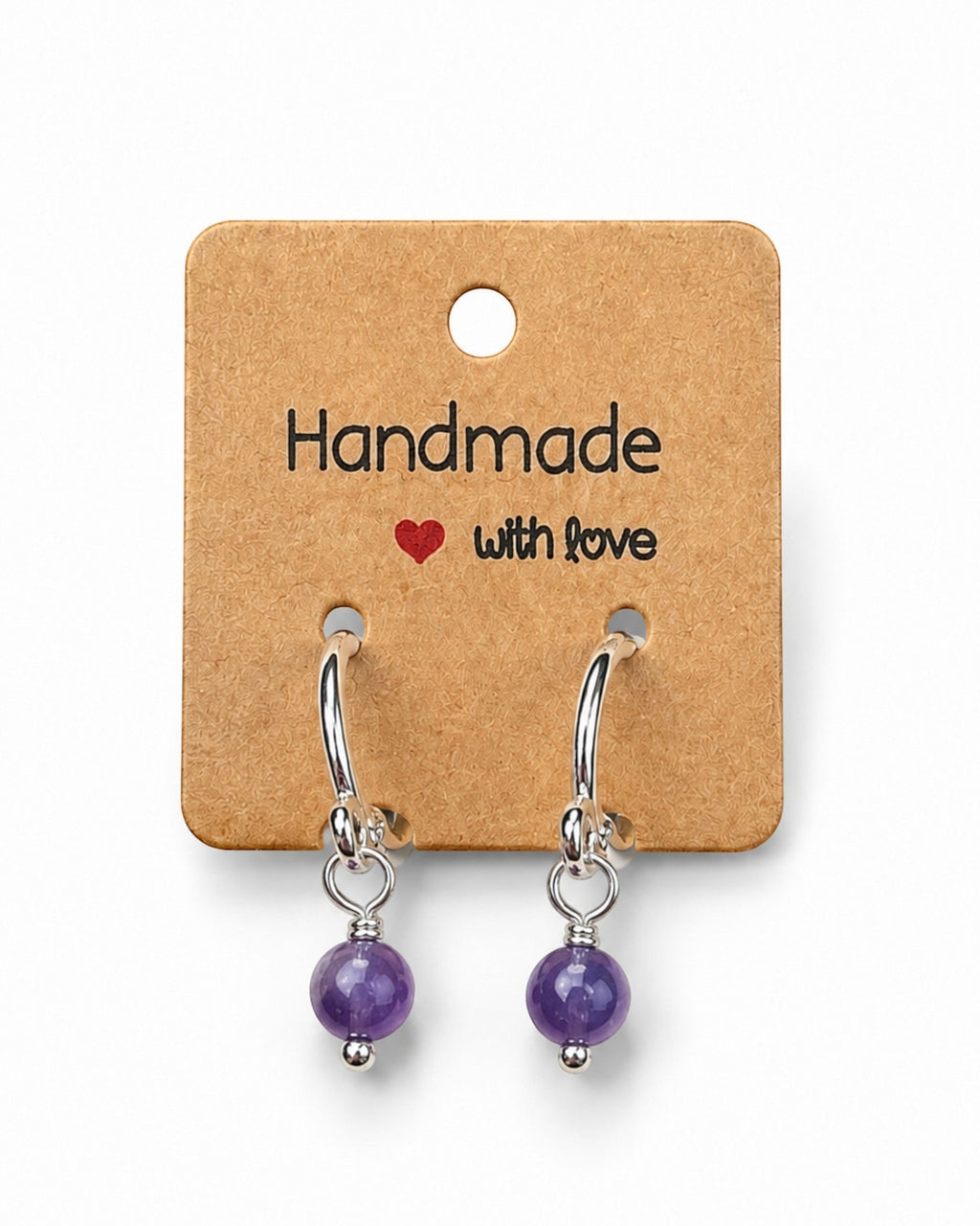 Amelia Jane Handmade Creations 16mm S925 sterling silver huggie hoop earrings with dangling purple gemstone beads.