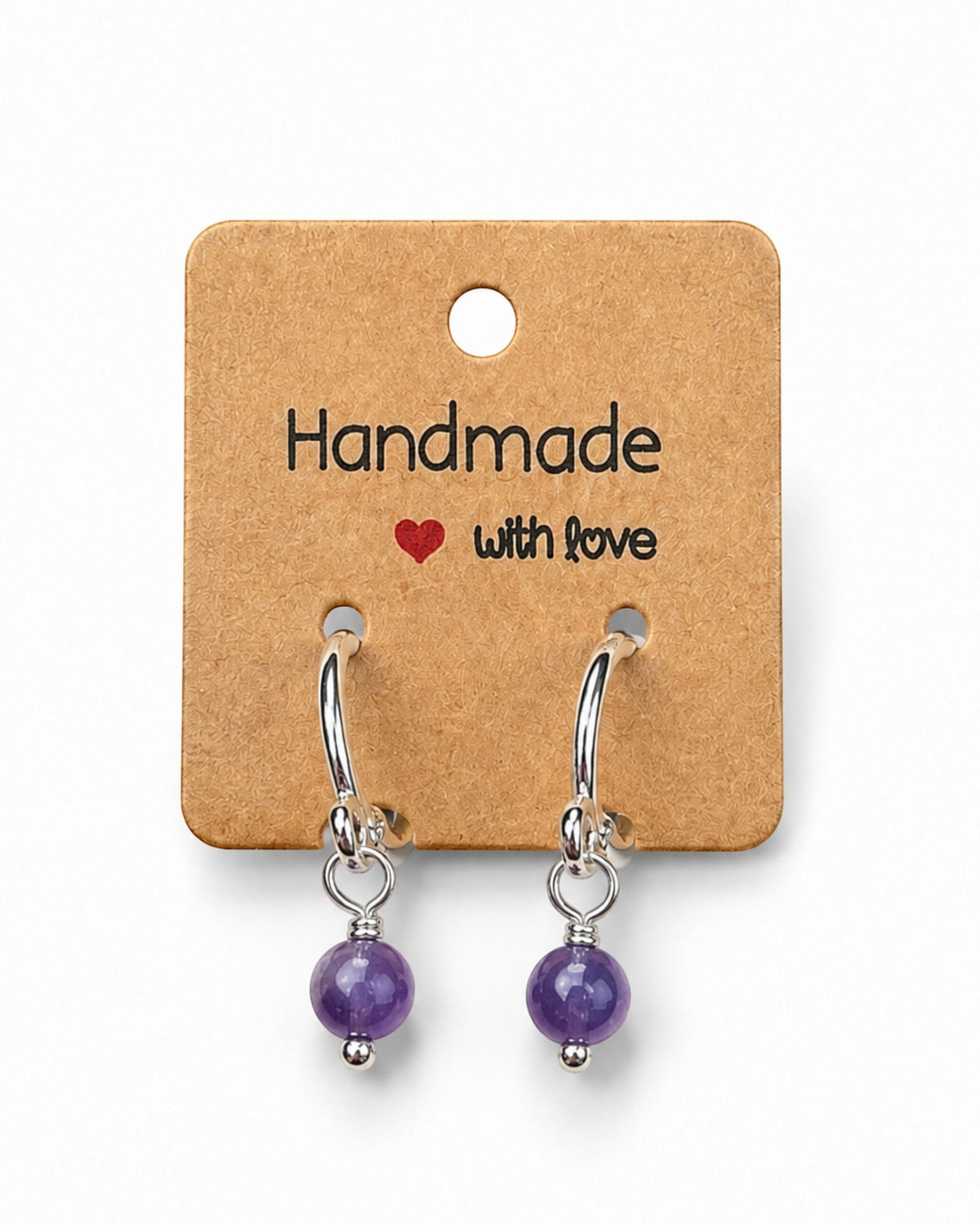 Amelia Jane Handmade Creations 16mm S925 sterling silver huggie hoop earrings with dangling purple gemstone beads.