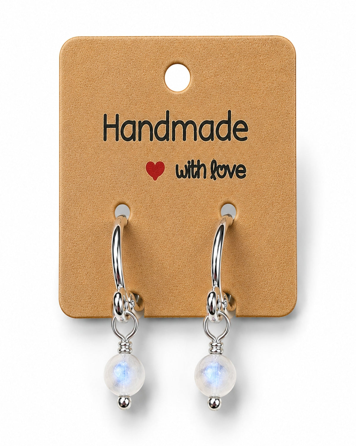 Amelia Jane Handmade Creations 15mm silver-filled huggie hoop earrings with dangling iridescent gemstone beads.