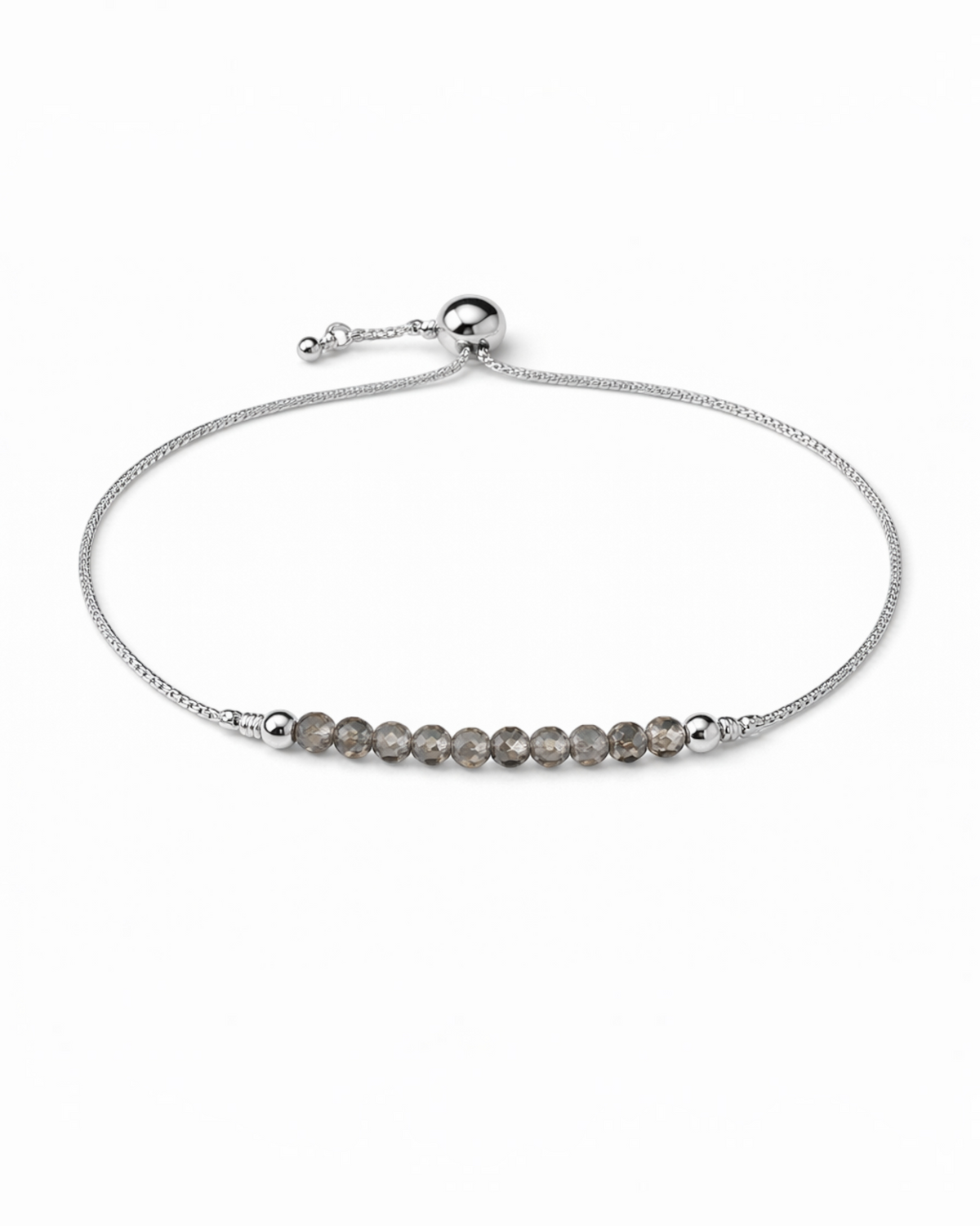 Amelia Jane Handmade Creations adjustable lariat bracelet featuring faceted smoky quartz beads on a silver chain