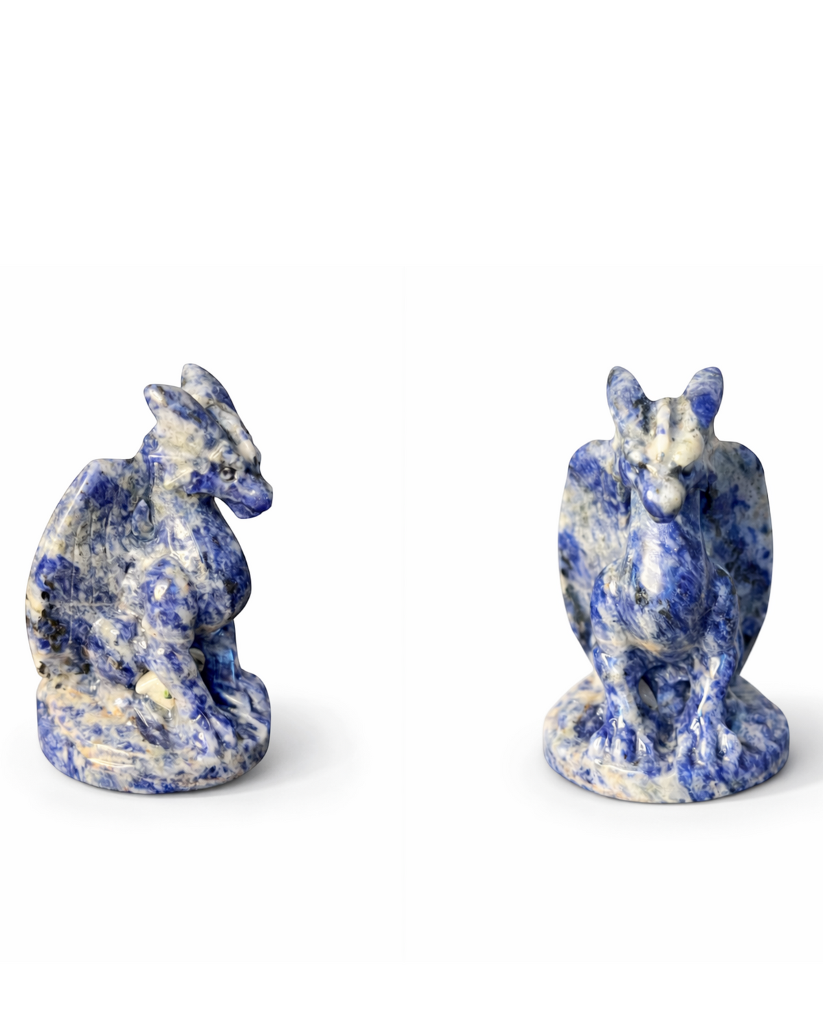 Amelia Jane Handmade Creations hand-carved sodalite dragon figurine with royal blue and white stone patterns
