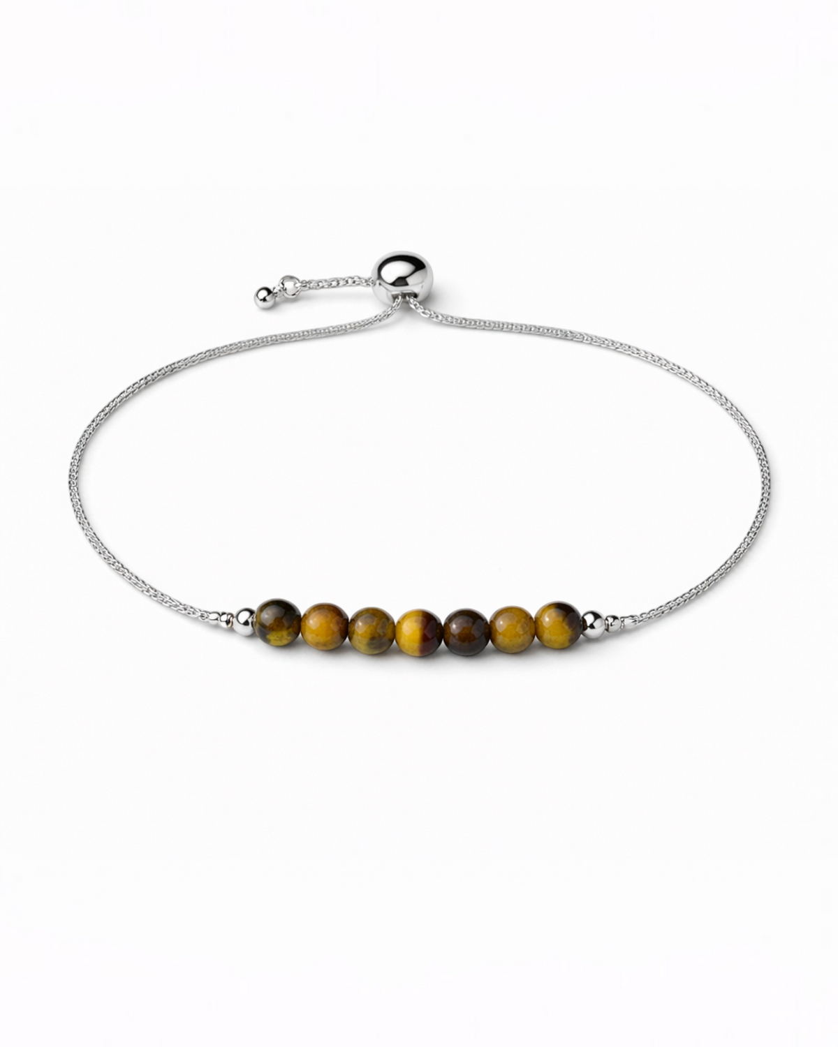 Amelia Jane Handmade Creations adjustable lariat bracelet featuring natural brown tiger's eye beads on a silver chain