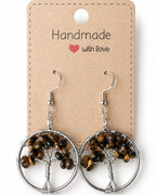 Amelia Jane Handmade Creations wire-wrapped Tree of Life earrings featuring natural brown Tiger's Eye gemstone chips.