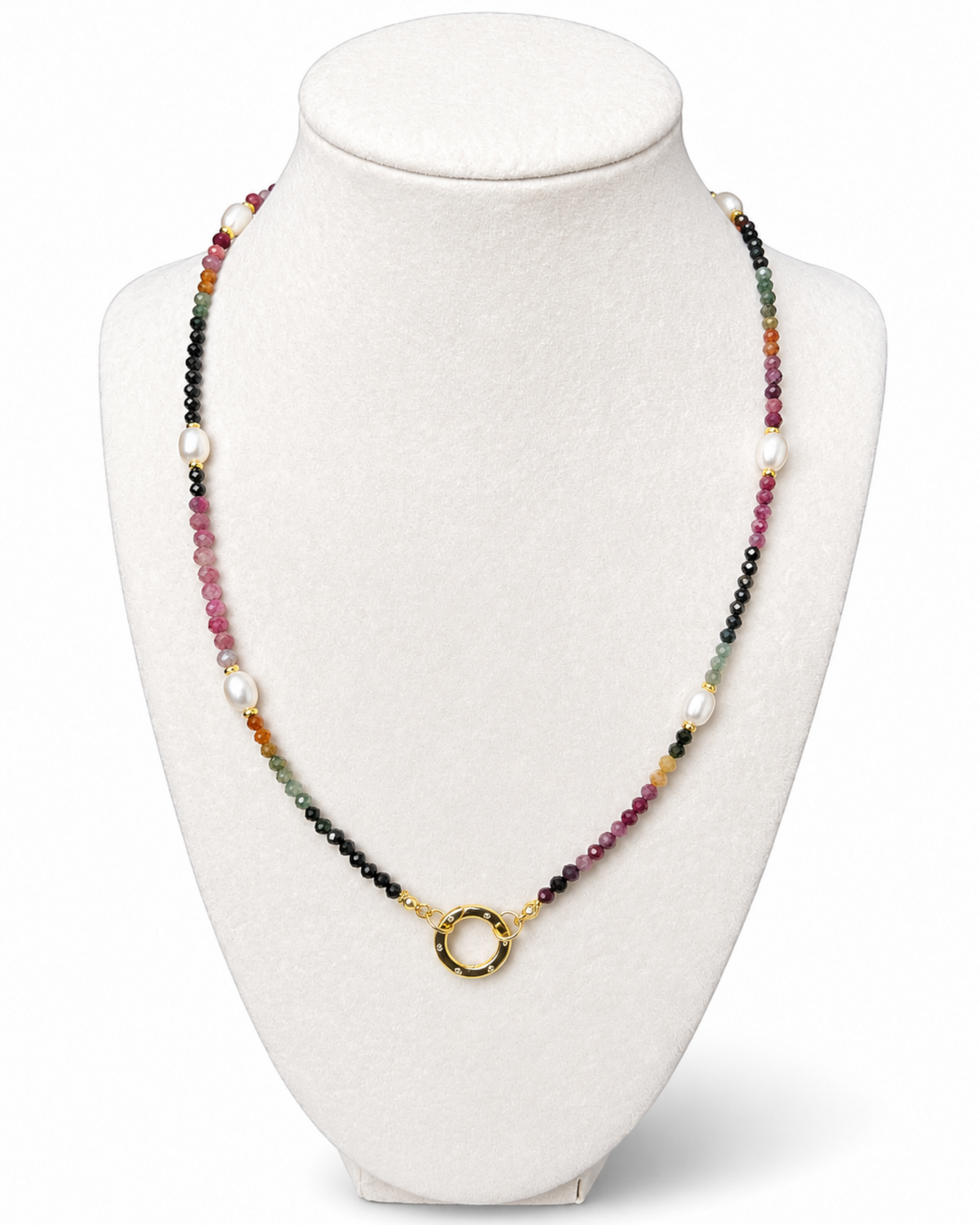 Amelia Jane Handmade Creations Blushing Vine 20-inch necklace with watermelon tourmaline, pearls, and gold-filled clasp